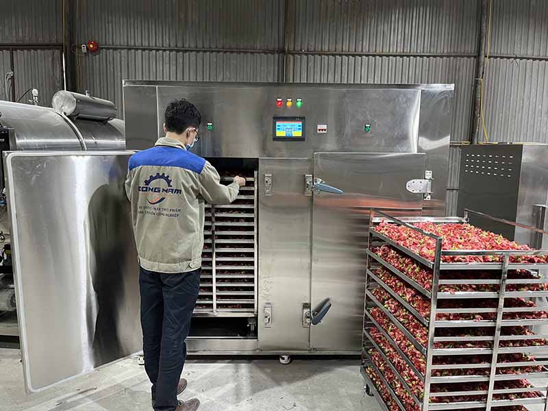 Máy sấy lạnh 250kg trang bị 2 buồng sấy hoạt động độc lập và 4 xe khay