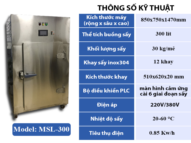Thông số kỹ thuật máy sấy lạnh 30kg MSL-300